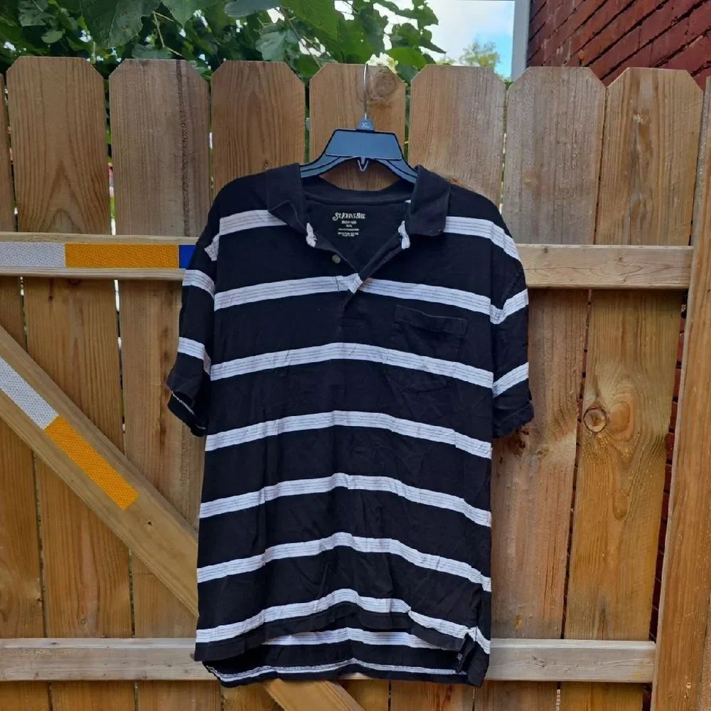 St. John's Bay Men's Black and White Striped Polo